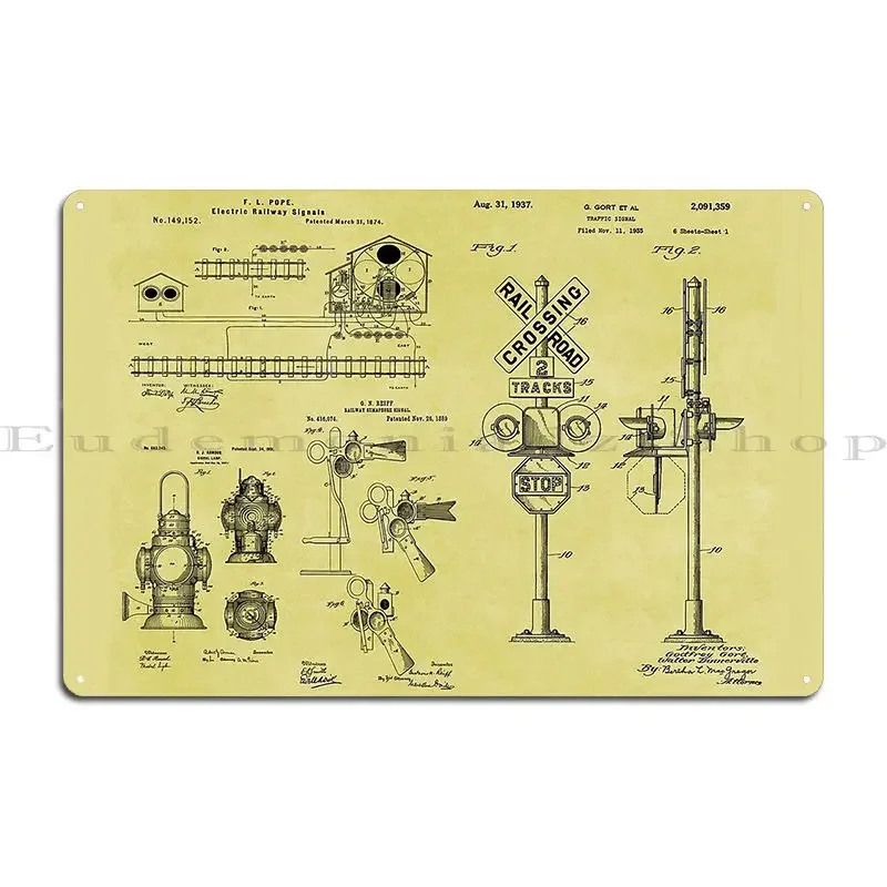 Железнодорожный-поезд-Сигналы-Патентные-принты-Металлический-знак-Гараж-Кино-Настенная-табличка-Вечеринка-Персонализированный-жестяной-знак-Плакат