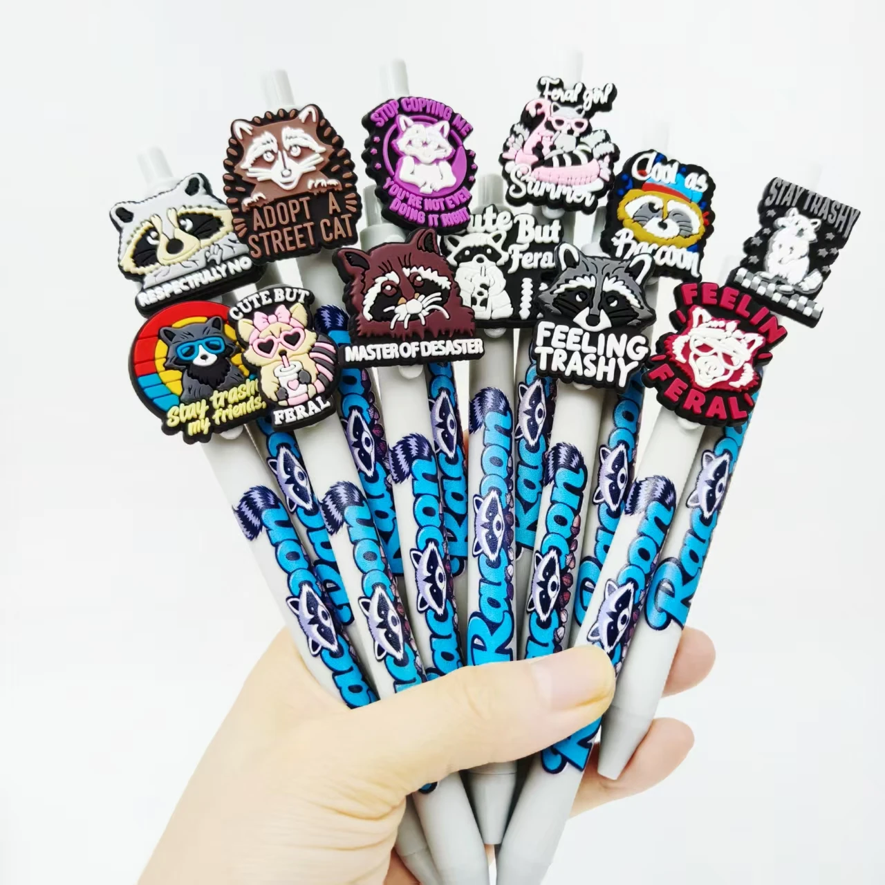 

6pcs/13pcs raccoon shape patch pen gray neutral color printing gift ballpoint pen