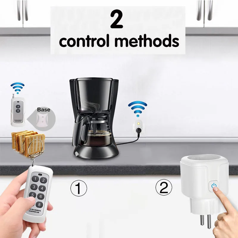 Wireless Electric Socket Remote Control Switch EU FR Plug 433Mhz 220V 230V 16A Electrical Outlets for Fan Water Heater Lamp