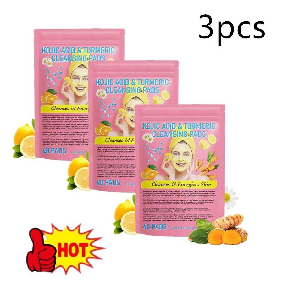 

3X Turmeric Exfoliating Cleansing Pads Face Round Makeup Remover Sponge Natural Wood Pulp Sponge Ladies Facial Washing Sponge