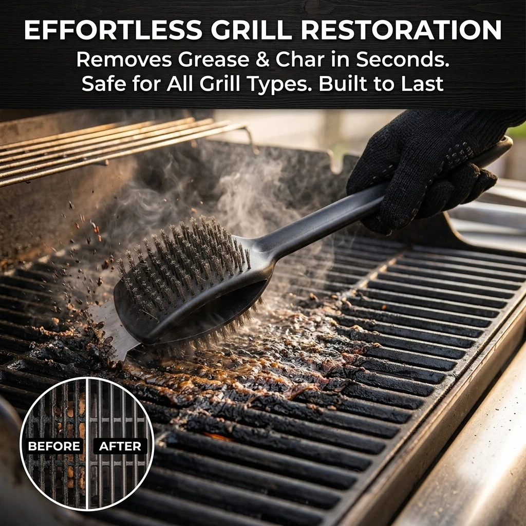 BBQ Grill Brush Double Sided Steel Wire Cleaner with Long PP Handle for Outdoor Grill Grate Scraper and Barbecue Tool