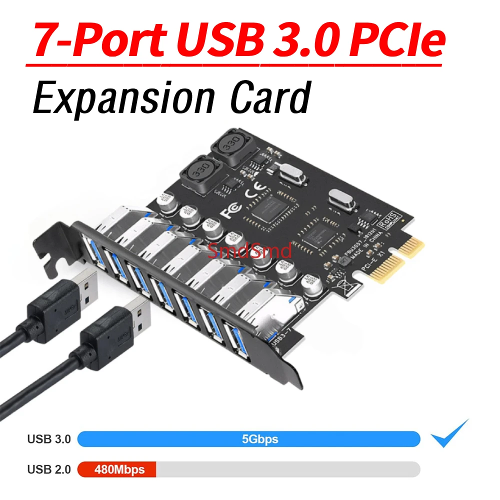 7-Port USB 3.0 PCIe Expansion Card 5Gbps PCIe USB 3.0 Hub Controller Adapter External Controller for Windows 11/10/8/7/XP/Linux