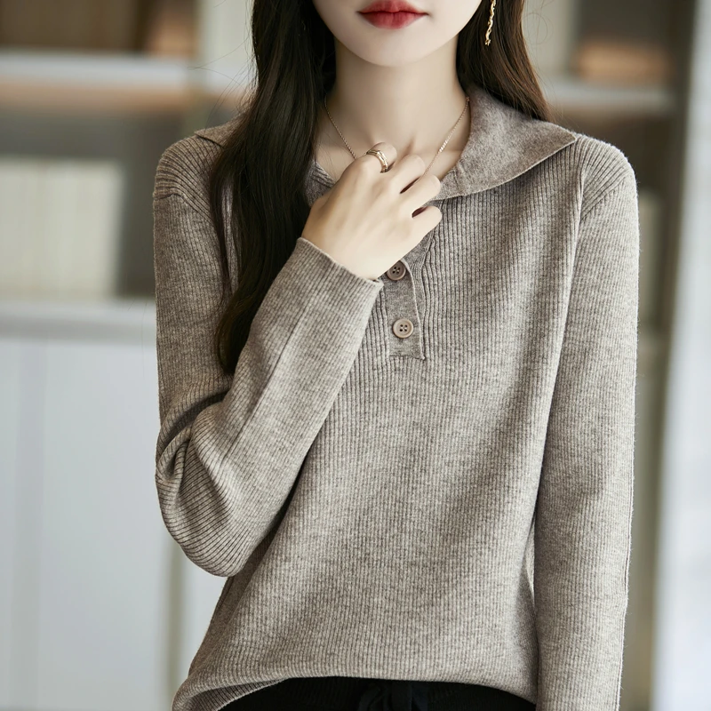 Base Shirt Women's 2024 New Half-Open Collar Spring and Autumn Age Reduction Inner Knit Top Plus Size Women's Autumn and Winter