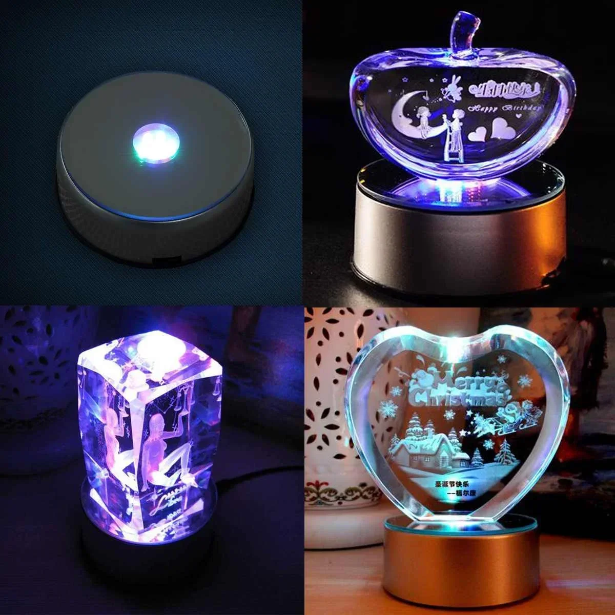 7 LED Light Colorful Luminous Base  Electric Light Rotating Base Display Stand Crystal Light Base Ornament with Adapter