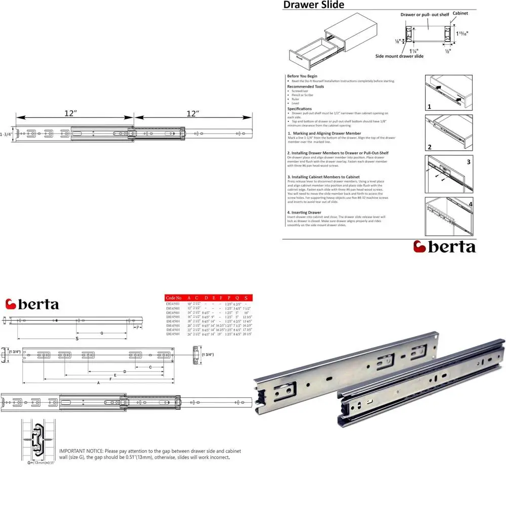 

12-дюймовые высокопрочные стальные направляющие с шарикоподшипниками, грузоподъемностью 100 фунтов и монтажным комплектом