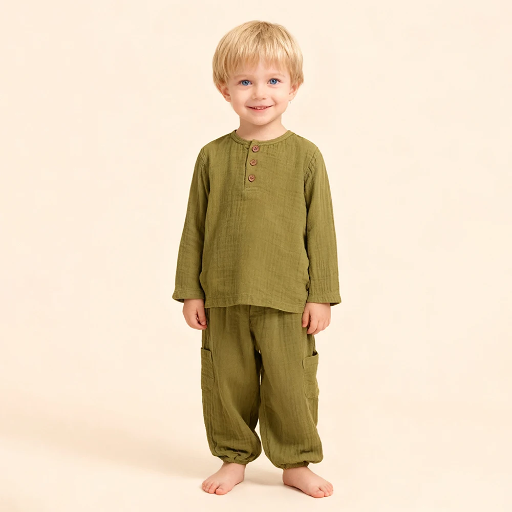 2Pcs Frühling Herbst Kinder Jungen Kleidung Baumwolle Solide Langarm T-shirt + Hose 1-6Years Kleinkind Junge Outfits