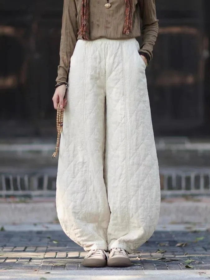 Pantalones Retro de algodón Tai Chi para mujer, pantalones informales holgados y cálidos para meditación, prendas de vestir exteriores, pantalones tipo farol, mezcla de lino y algodón