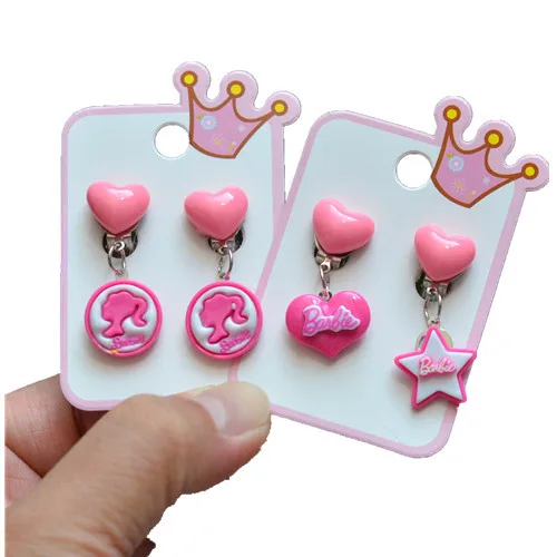 Kawaii Barbie Necklace Bracelet Children Girl Love Princess Barbie Ear Clip Earring Set Sweet Anime Cute Kid Jewelry Accessories