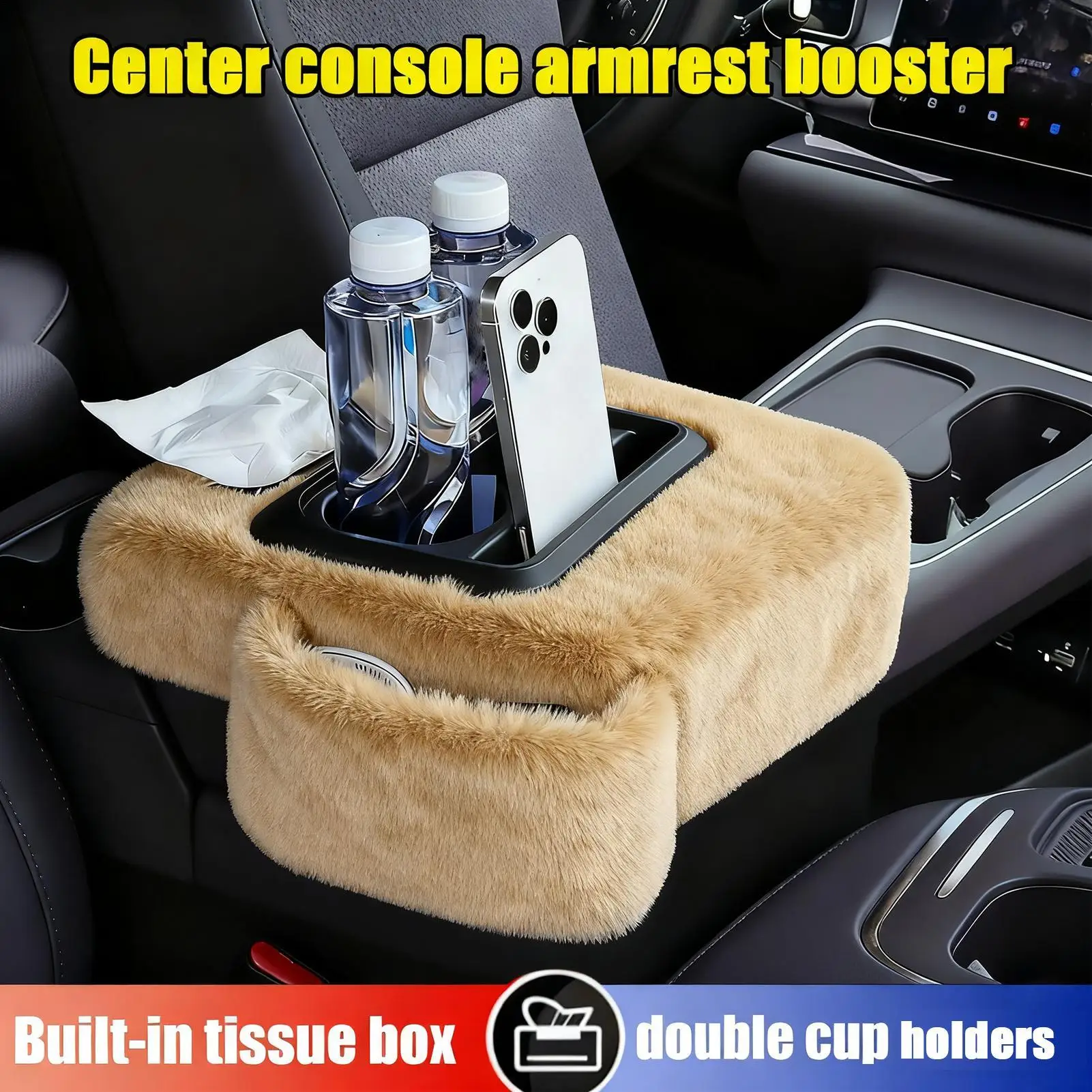 Center Console Cover Plush Cushion Decor Armrest Protector for Car Interior Truck Automobile SUV Center Console Winter Warm