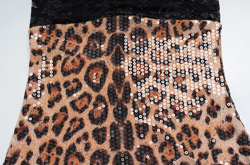 Sequins Leopard Prints Split Dresses Women Lace Patchwork Camisoles Hip Wrap Sheath Sexy Dresses Ladies Club Bodycon Party Robes