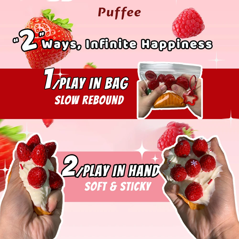 Strawberry Tart Food-grade Silicone Squishy, Creamy Soft Adhesive Toy, Taba Squishy, Happy Game Pinching Bread Toy