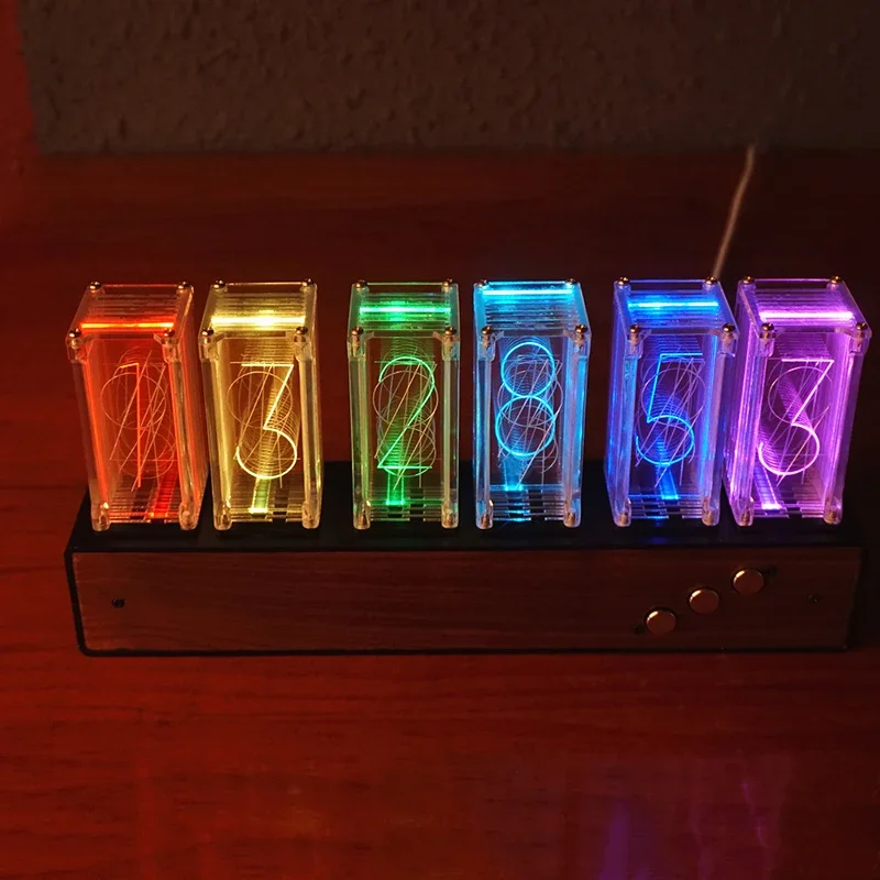 Luxury RGB Nixie Glow Tube Clock Wood Led Desk Table Clock Computer Electronic Desktop Clocks Luminous Digital Watch Gift Ideas