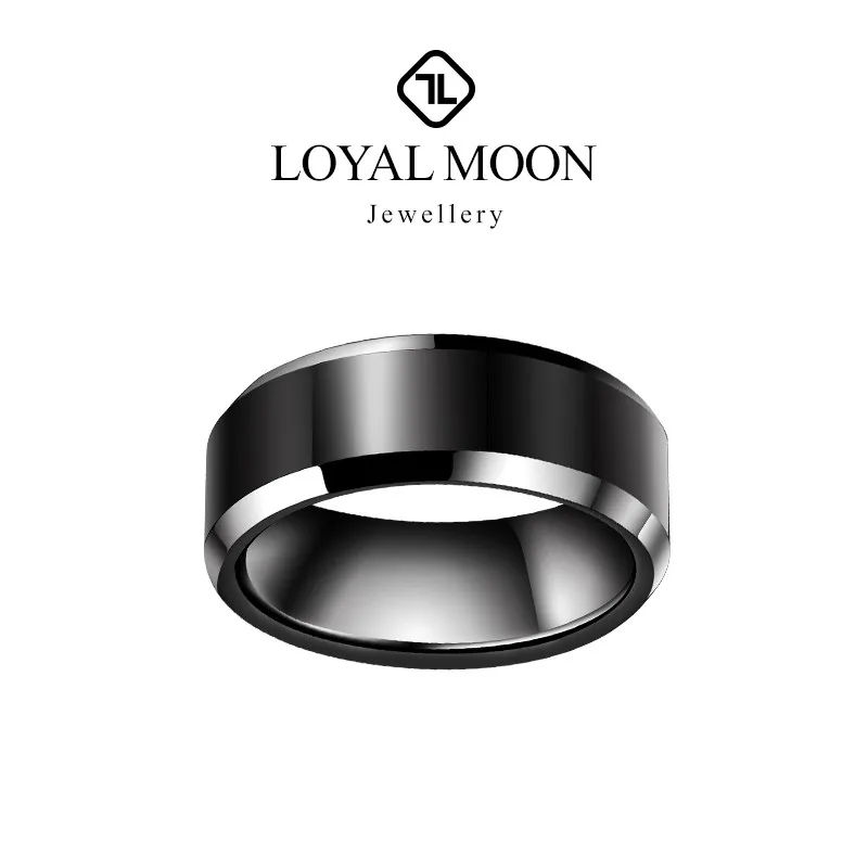 Loyal Moon Tungsten Rings For Men Black Thumb Couple Ring High Polished Comfort Fit Wedding Band Gift Party,Customized