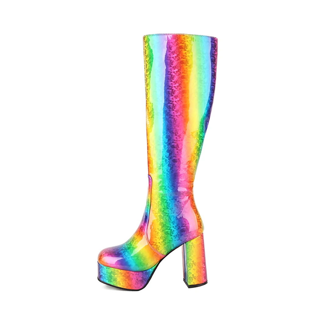 Arden Furtado 2024 Autumn Winter Mixed Colors Platform Knee high boots Round toe Side zipper Super high heel Modern boots