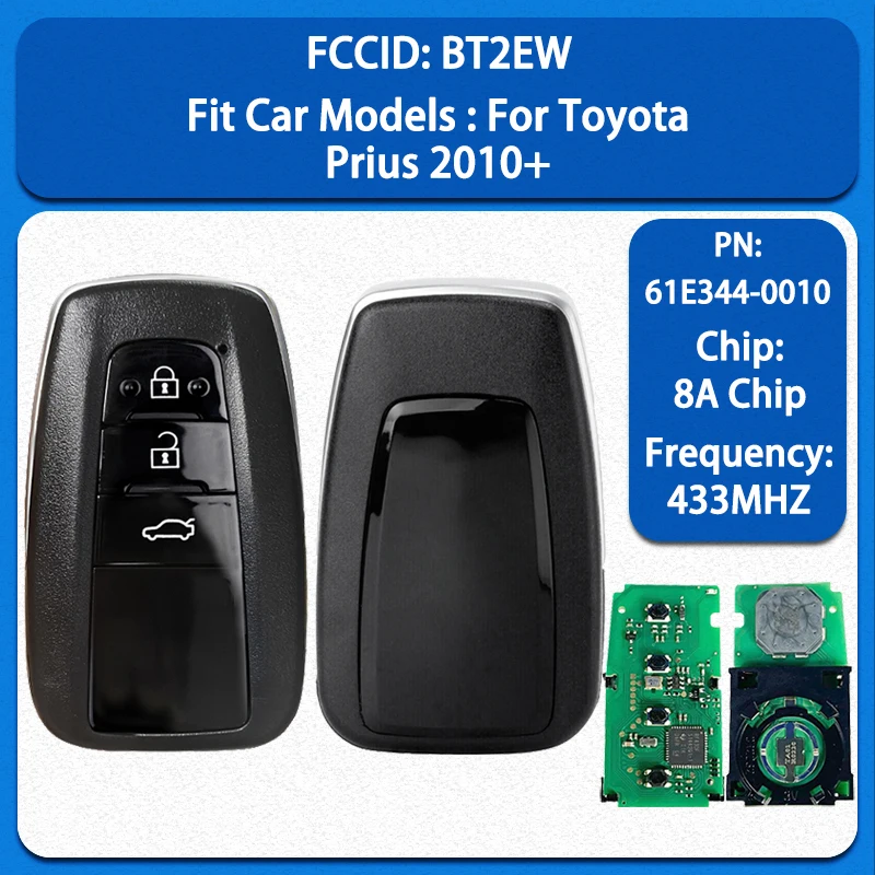 

CN007125 Aftermarket 3 Buttons Smart Key 8A Chip 433MHz FCC BT2EW PN 61E344-0010 For Toyota Corolla Land Cruiser Prado 2019-2023
