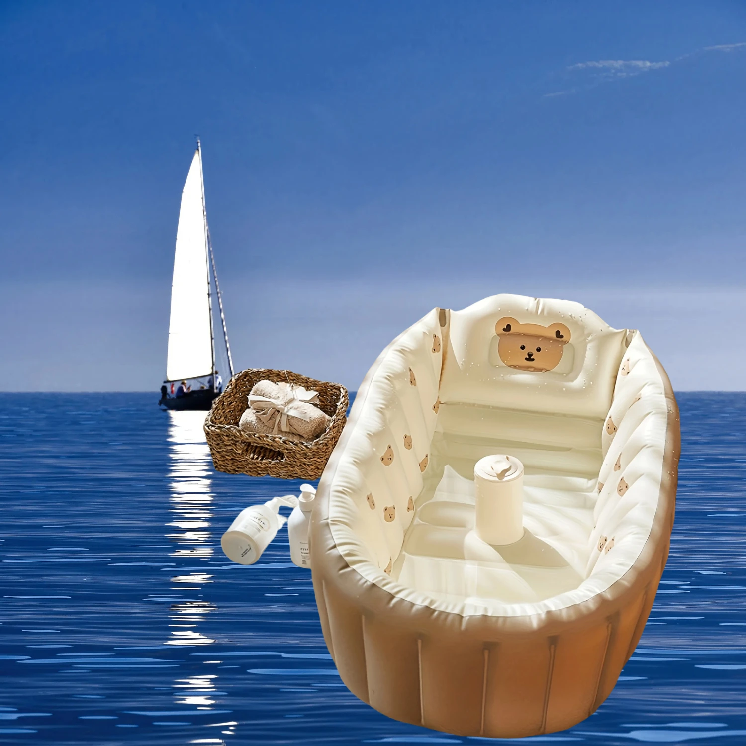 

Baby Shower Gadget Can Sit and Lie Down Inflatable Bathtub Newborn Home Shower Basin Can Be Folded Portable Bathtub for 0 Year+