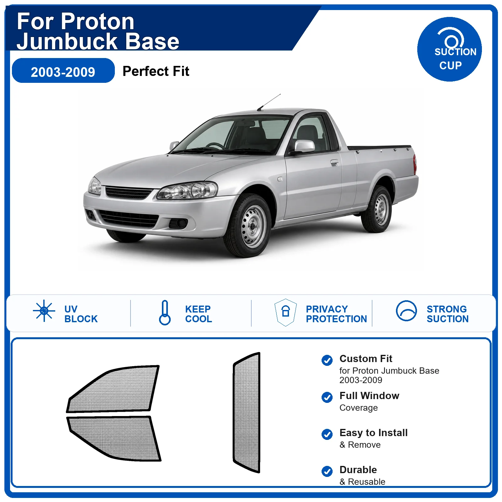 Для Proton Jumbuck Base 2003-2009: Полный комплект солнцезащитных шторок на лобовое стекло из алюминиевой фольги, теплоизоляционные, с защитой от УФ-лучей, складные
