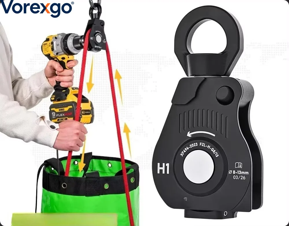 Xinda Electric Rope Retractor Efficient Pulley Belt Universal Joint Non Knotting Suitable for Mountaineering/Climbing/outdoor