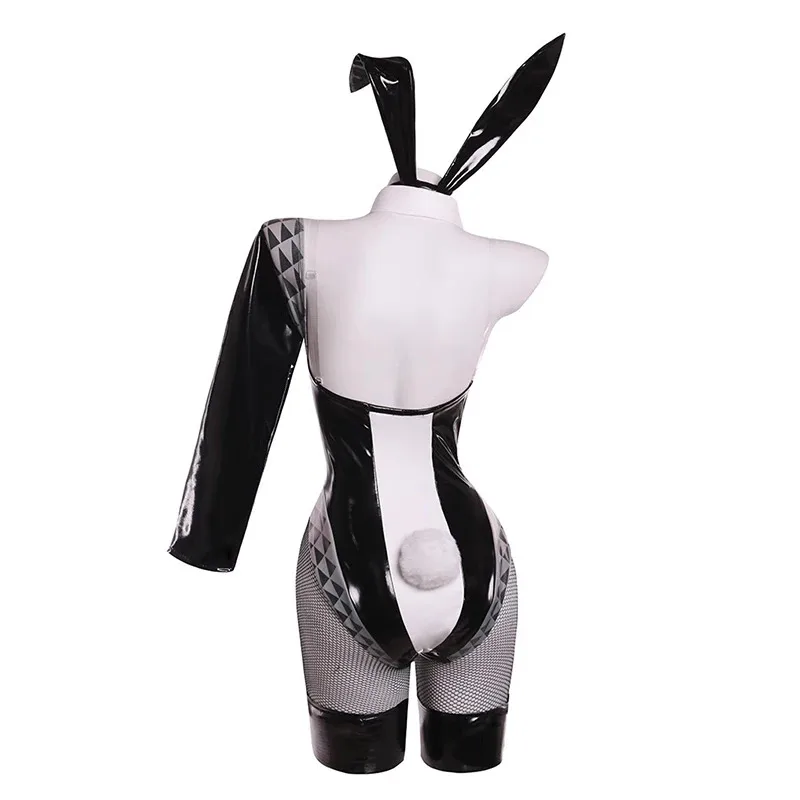ROLECOS libre Vocal serie 01 disfraz de chica conejito mujer tela de cuero elástico Sexy Cosplay traje de conejito monos blancos y negros