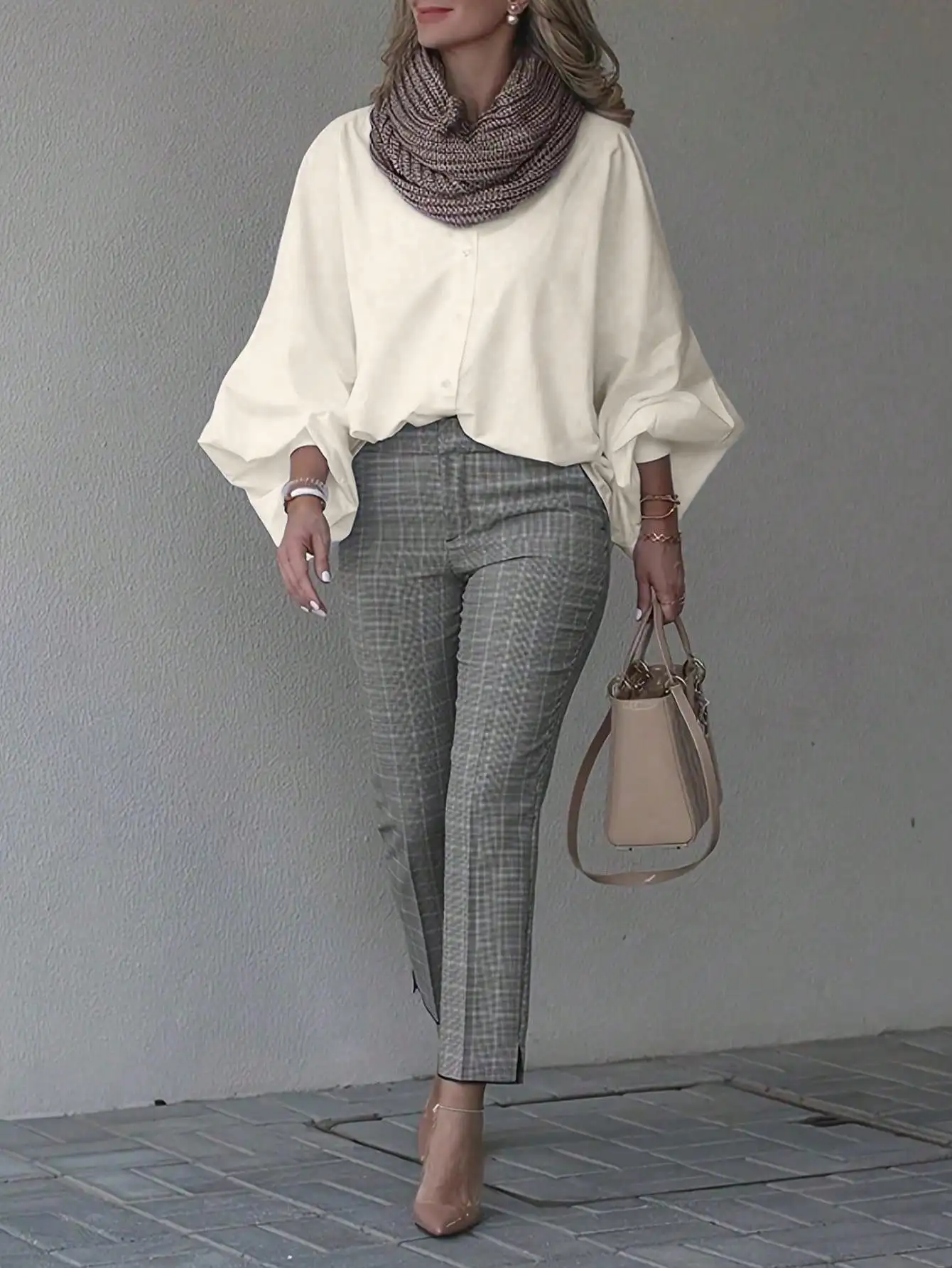 

Блузка в британском стиле с рукавами-фонариками, весенняя, женская