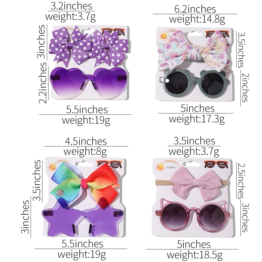 4set Baby Bows Headband Cartoon Sunglasses Girls Beach Photography Props Toddler Headwear Kids Hair Accessories New Year Gift