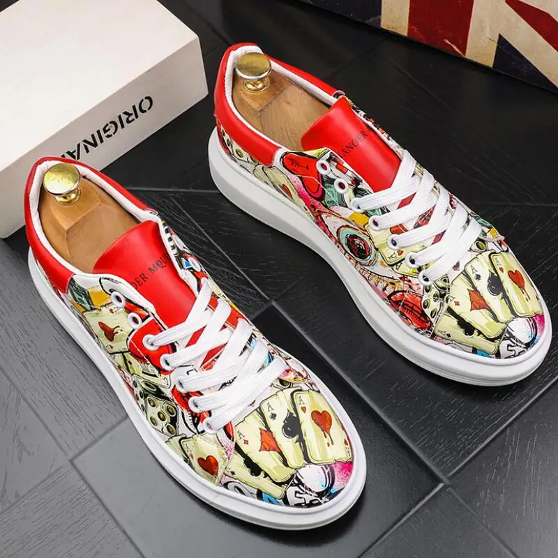 New fashion male white board boots Korean print casual - hip hop shoes Zapatillas Hombre A38