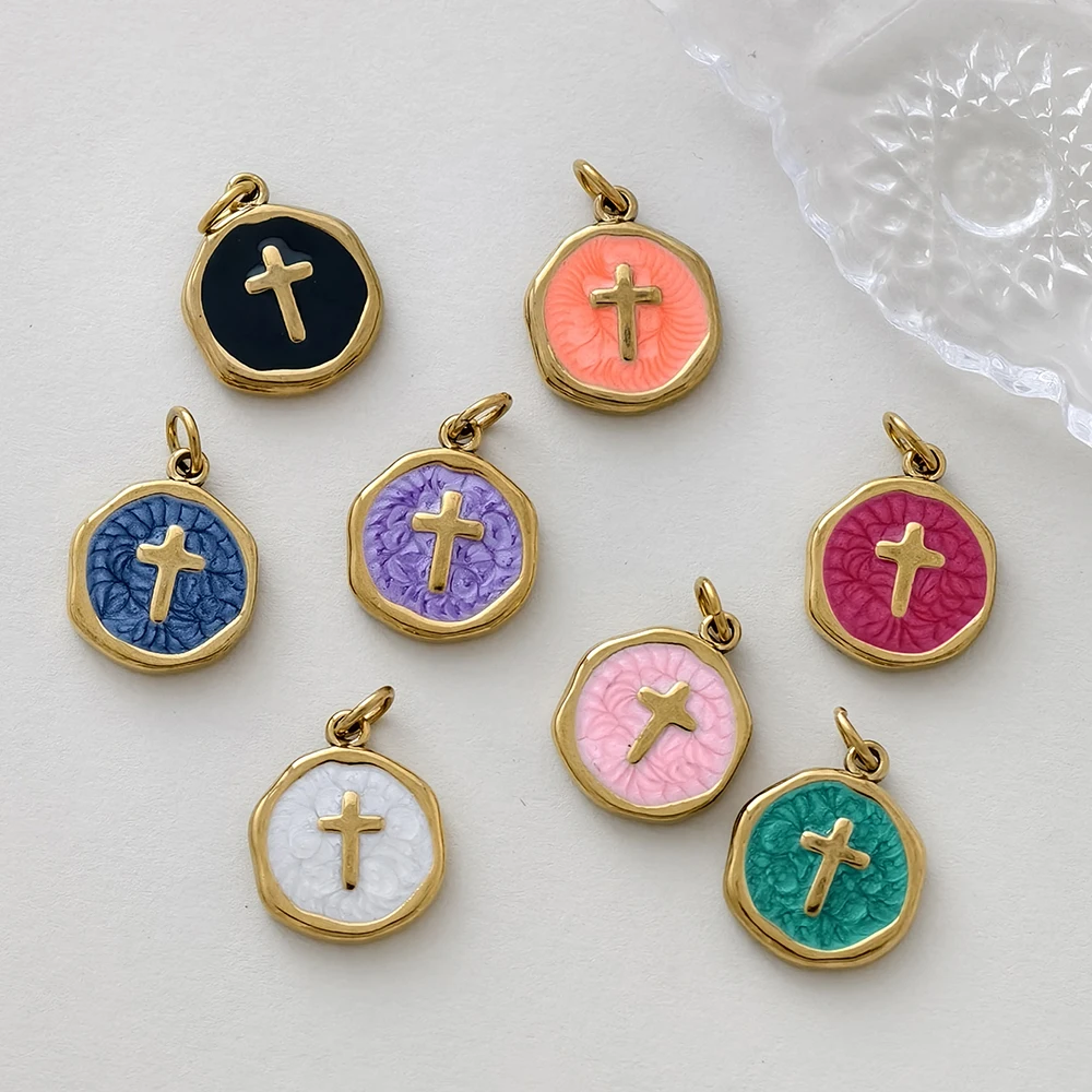 Fashion Minimalist Enamel Cross Pendant Stainless Steel Pendant DIY Necklace Keychain 2025 Trendy Women's Jewelry Accessories