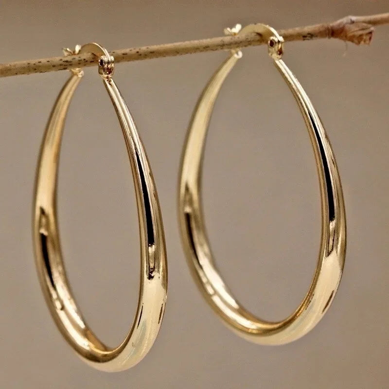 

Shine Gold Color Women Earrings Fashion Smooth Hoop Earrings for Women Engagement Wedding Jewelry Gift