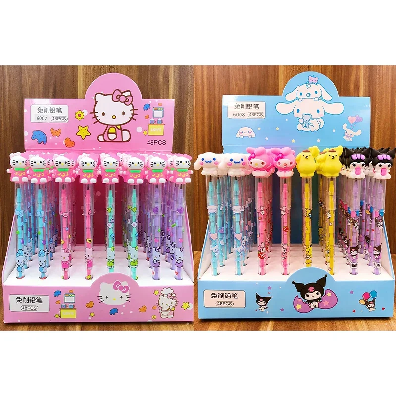 

Mechanical Pencil New Sanrio 48pcs Students Stationery Primary Wrirte Tools Balck Kuromi Cinnamoroll Hello Kitty Cut-free Penci