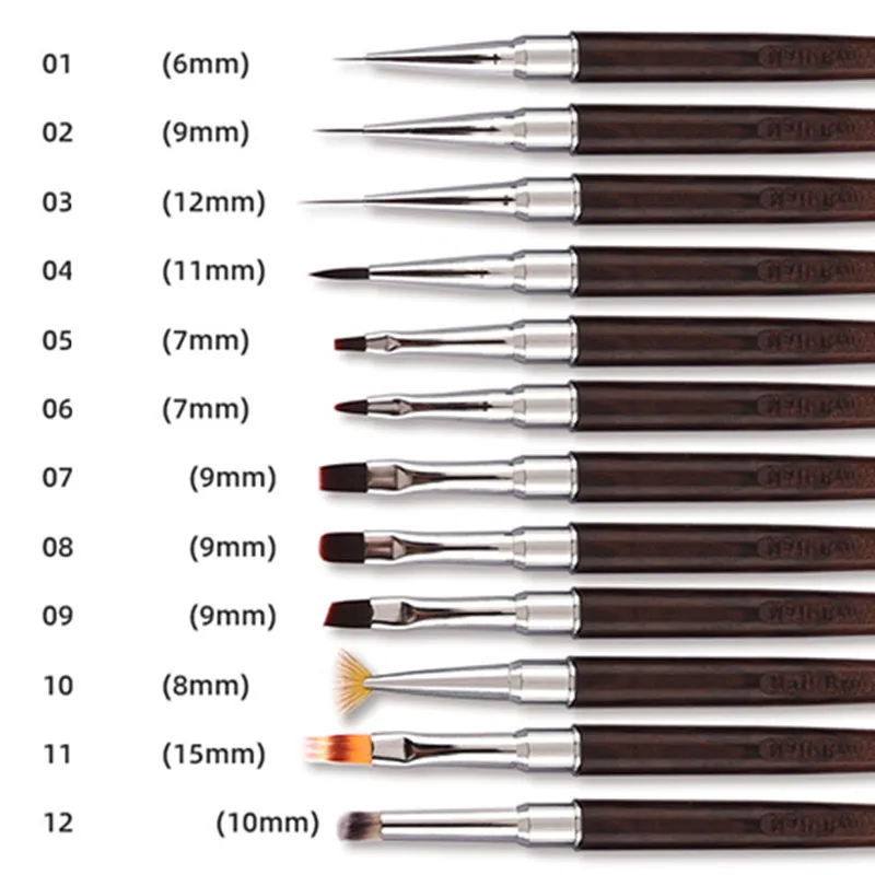 1/12PCS Nail Art Brushes Set Nail Liner Brush Nail Painting Pen Acrylic UV Gel Brushes Crystal Manicure Tool Nail Brush