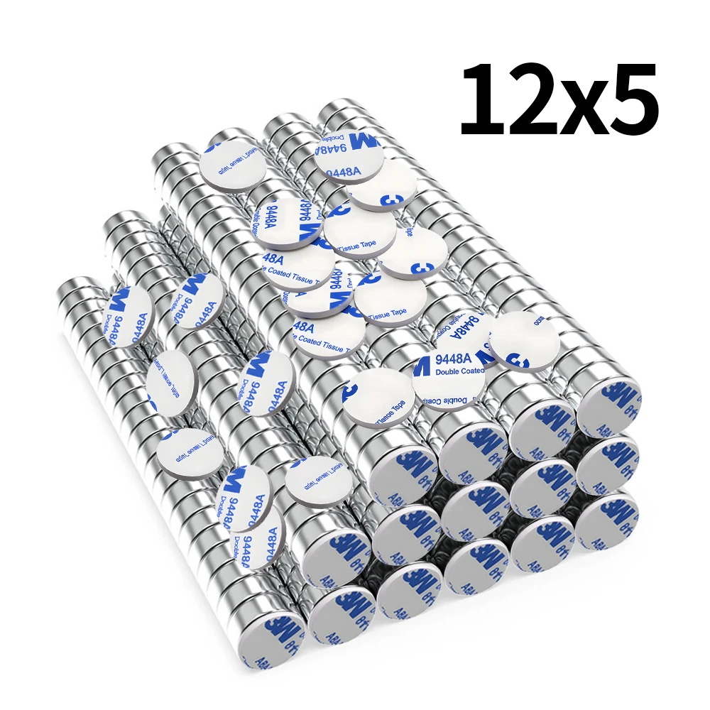 

12x5mm Super Strong Magnet With adhesive N35 Round Magnetic NdFeB Neodymium Magnet Powerful Disc imanes Refrigerator Magnets ﻿