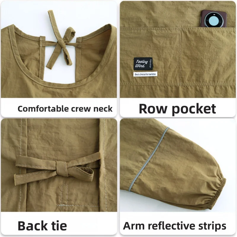 Solid Color Kitchen Apron Waterproof Long Sleeve Coffee House Aprons Breathable Cross Back Catering Work Clothes - view 4