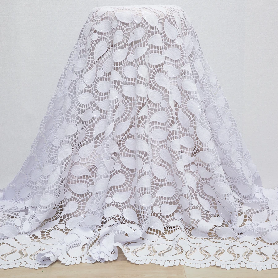 White African Guipure Cord Lace Fabric Nigerian Water Soluble Lace High Quality 2024 for Wedding Party Dresses, 2.5 yards TY3903