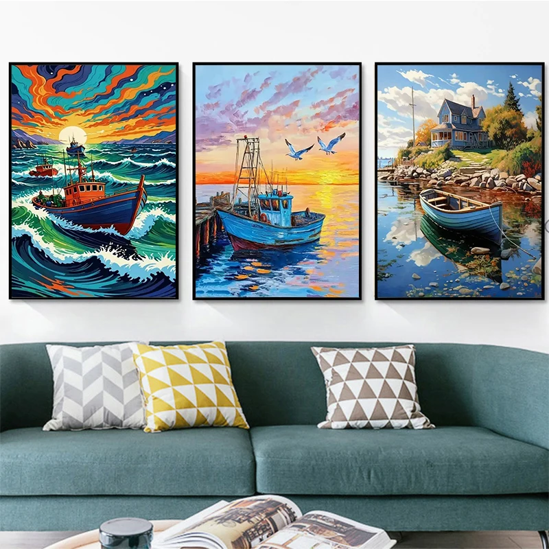 

Морская жизнь 5D алмазная живопись парусник полная алмазная художественная вышивка отель офис домашний декор DIY алмазные наборы для вышивки крестом