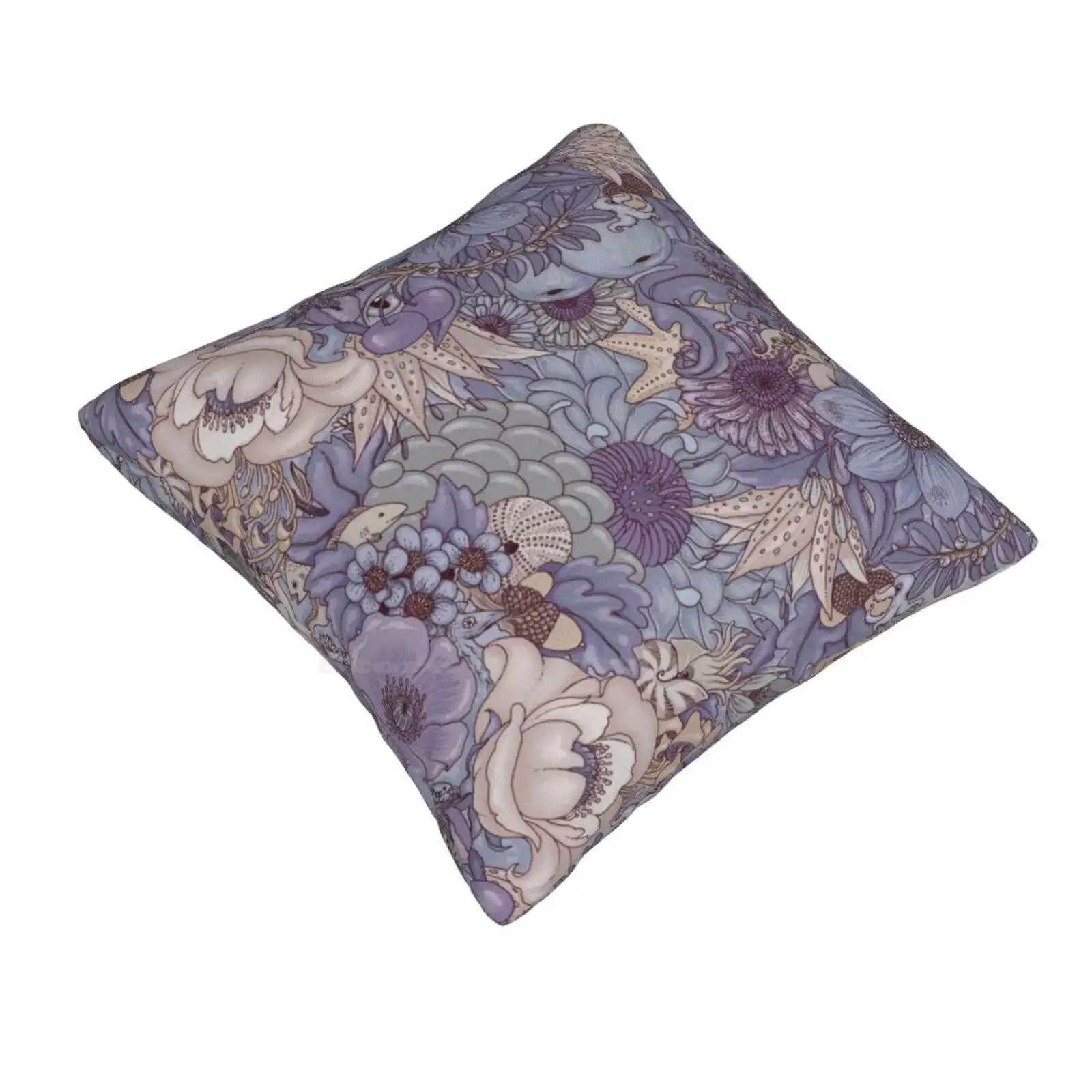 The Wild Side-Lavender Ice Throw Cushion Pillow Cover Floral Flower Fish Octopus Crab Poppy Grapes Apples Seahorse