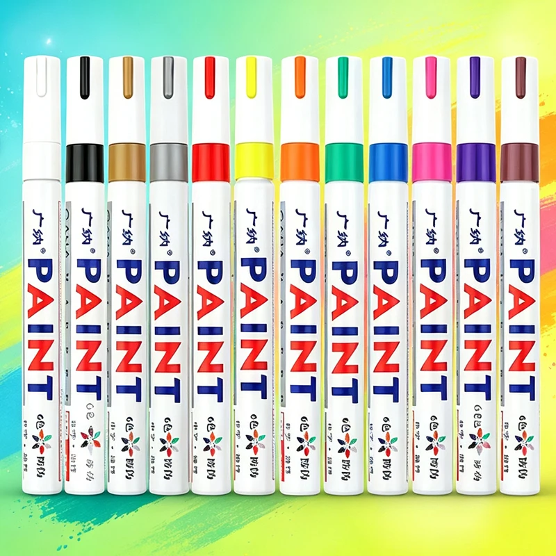 6-12 Pcs Colorful Permanent Paint Marker Waterproof Color Markers Tire Tread Rubber Fabric Paint Metal White Pens Art Supplies