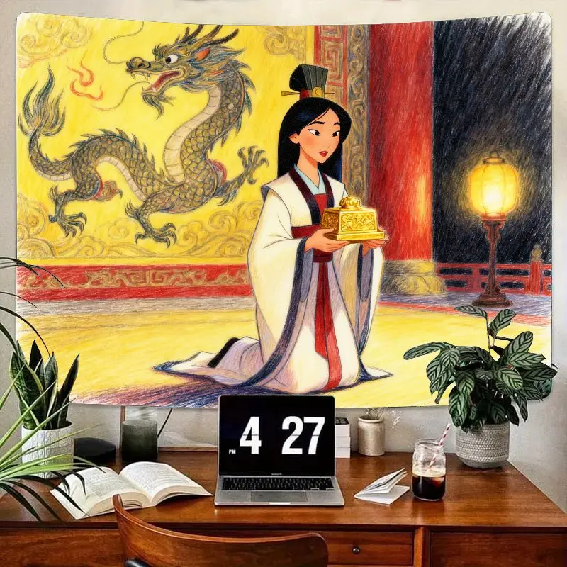 

1 шт., китайский гобелен принцессы Мулан с драконом, современный эстетический настенный рисунок из полиэстера для гостиной, спальни, декор в общежитии, подарок