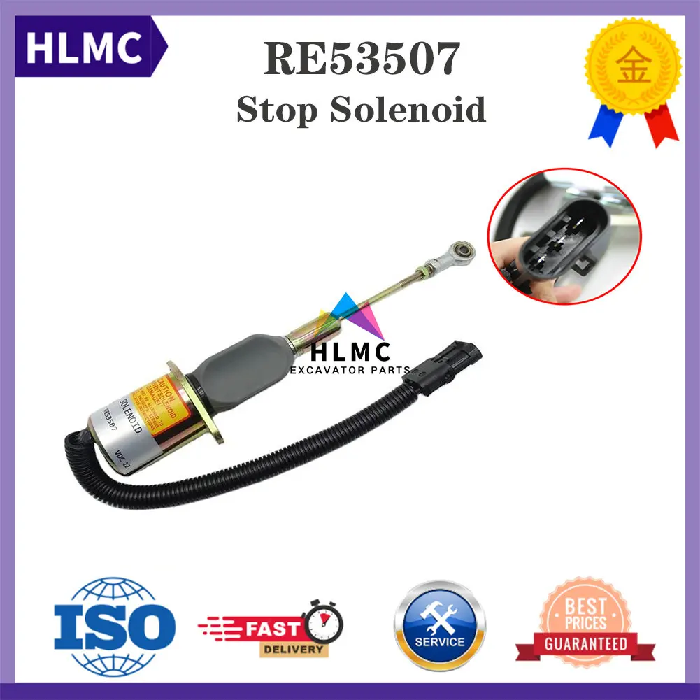 

12V RE53507 Engine Stop Solenoid For 4555 4755 4955 4560 4760 8560 8760 8960 Tractor Deere Construction Machinery Parts