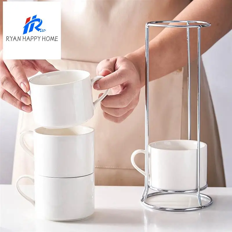 

Porcelain Stackable Cappuccino Cups With Saucers And Metal Stand, Espresso Cups For Latte Coffee Cafe,Specialty Coffee