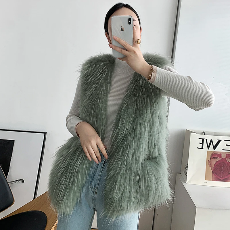 2024 Korean Version New Young Style Faux Fur Vest Women's Winter Solid Color Medium Long Cardigan Jacket Female Clothing