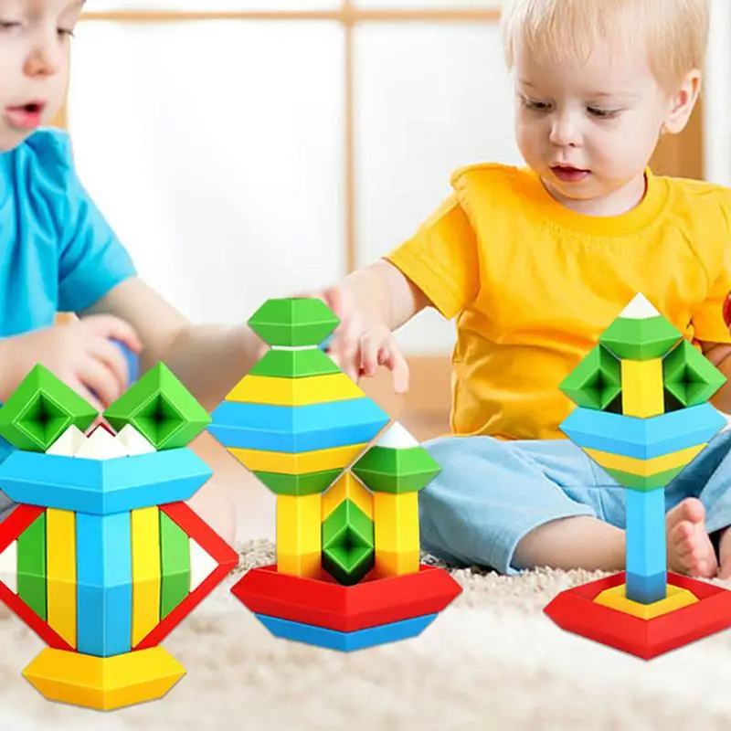 Bau Spielzeug für Kinder lernen Lehr block Stapeln 45 Stück entwickeln Feinmotorik helle Farben Montessori Lernspiel zeug