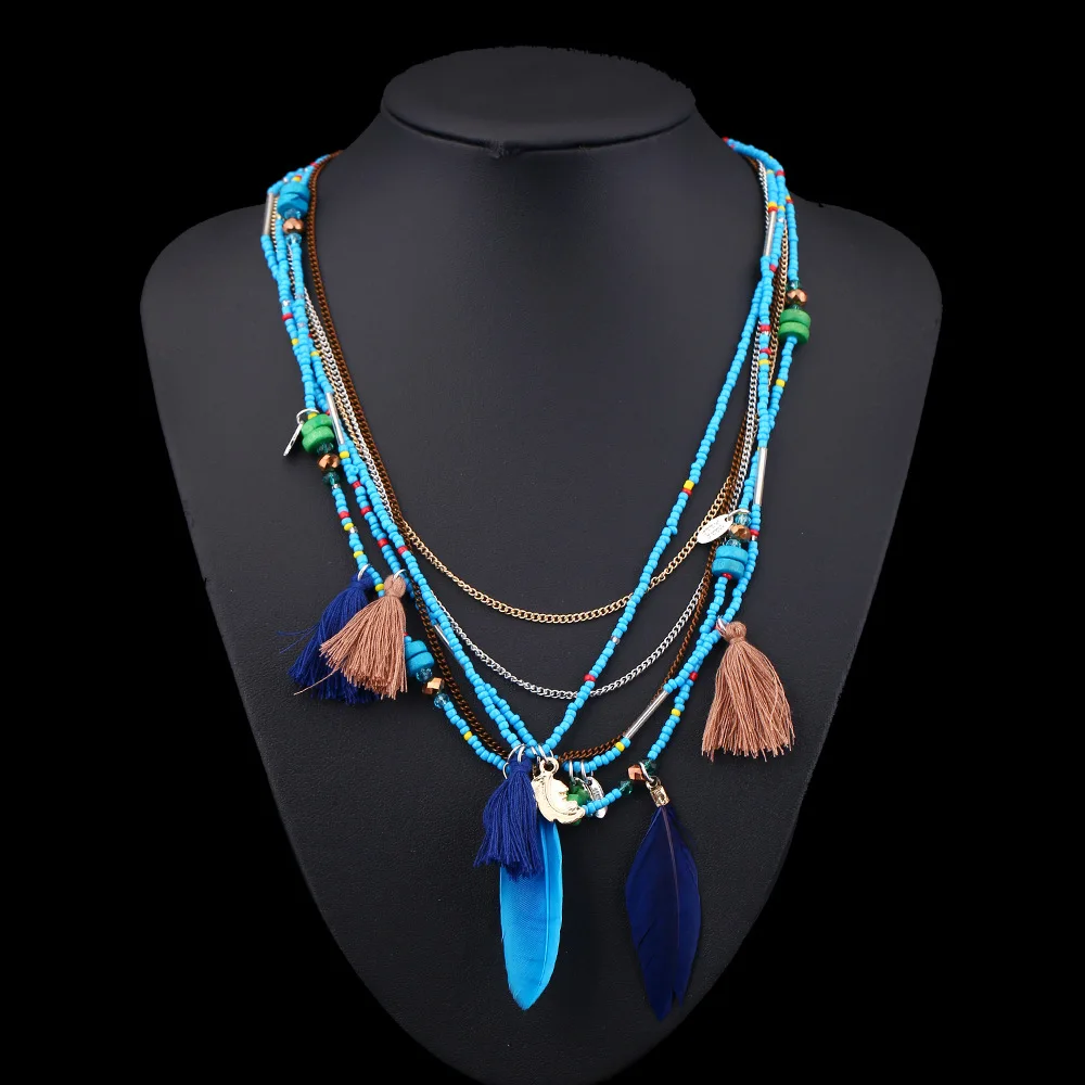 Hot Women Fashion Cute Retro Fashion Retro Jewelry Wild bead feathers Party Gift Jewelrty N1085