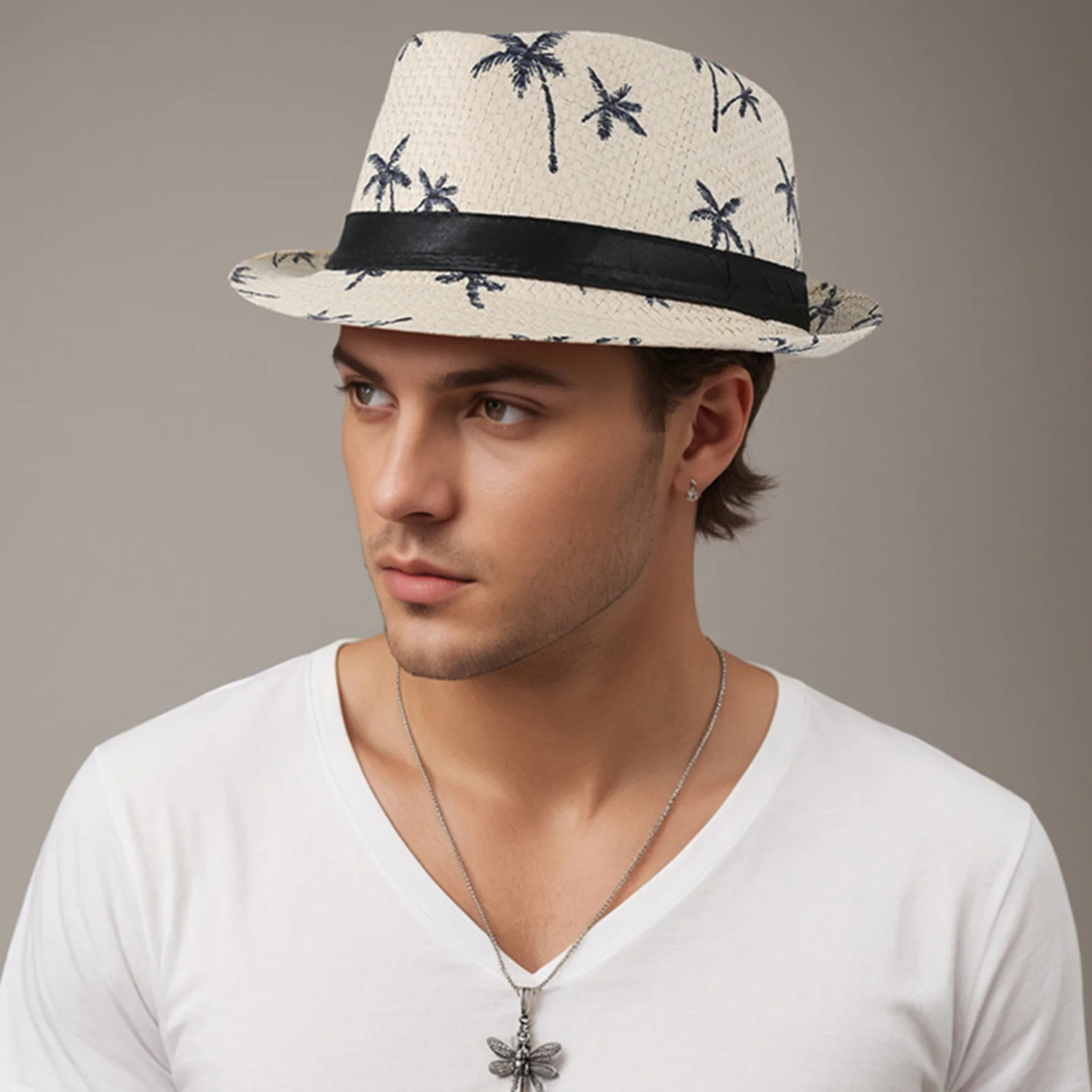 Sommer Strand Gewebte Sonnenhüte Männer Frauen Kokospalme Druck Jazz Sonnenschutz Reise Outdoor Panaman Strohhüte Unisex