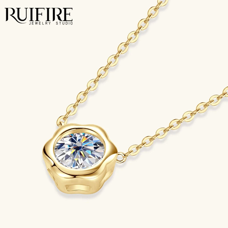 

RUIFIRE D VVS1 6.5mm 1.0ct Moissanite Pendant Flower 14K Gold Plated 925 Sterling Silver Petal Necklace Jewelry Engagement Gift