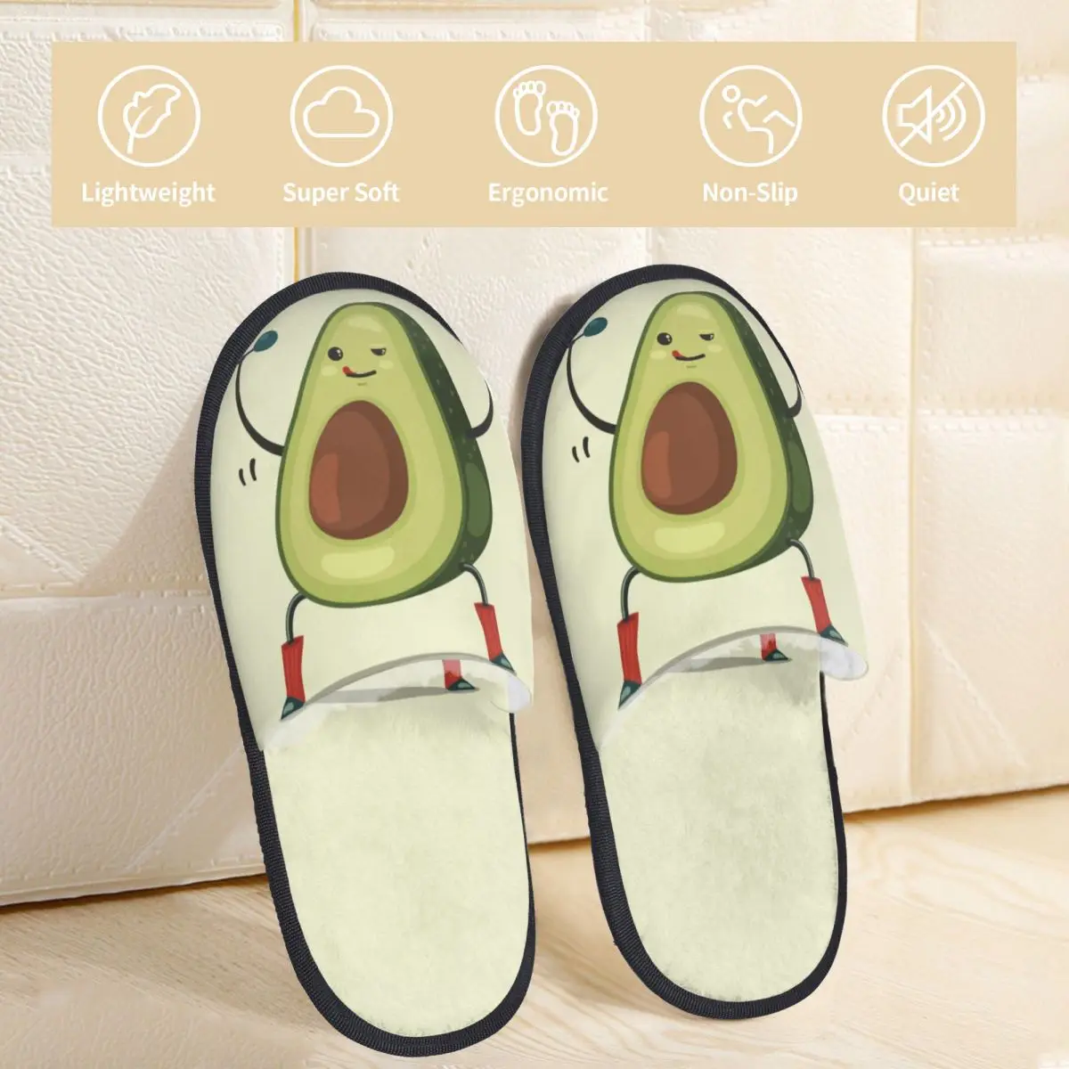 Cute Avocado Doing Exercises With Dumbbells Slipper For Women Men Fluffy Winter Warm Slippers Indoor Slippers