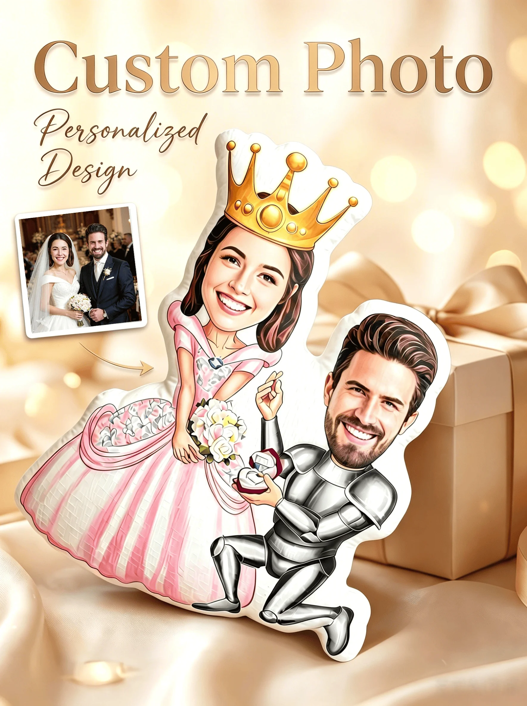 Cuscini Divertenti Personalizzati per Coppie, Peluche con Volto Cartoon Personalizzato, Regali per Anniversario di Matrimonio, o Regali per Occasioni 