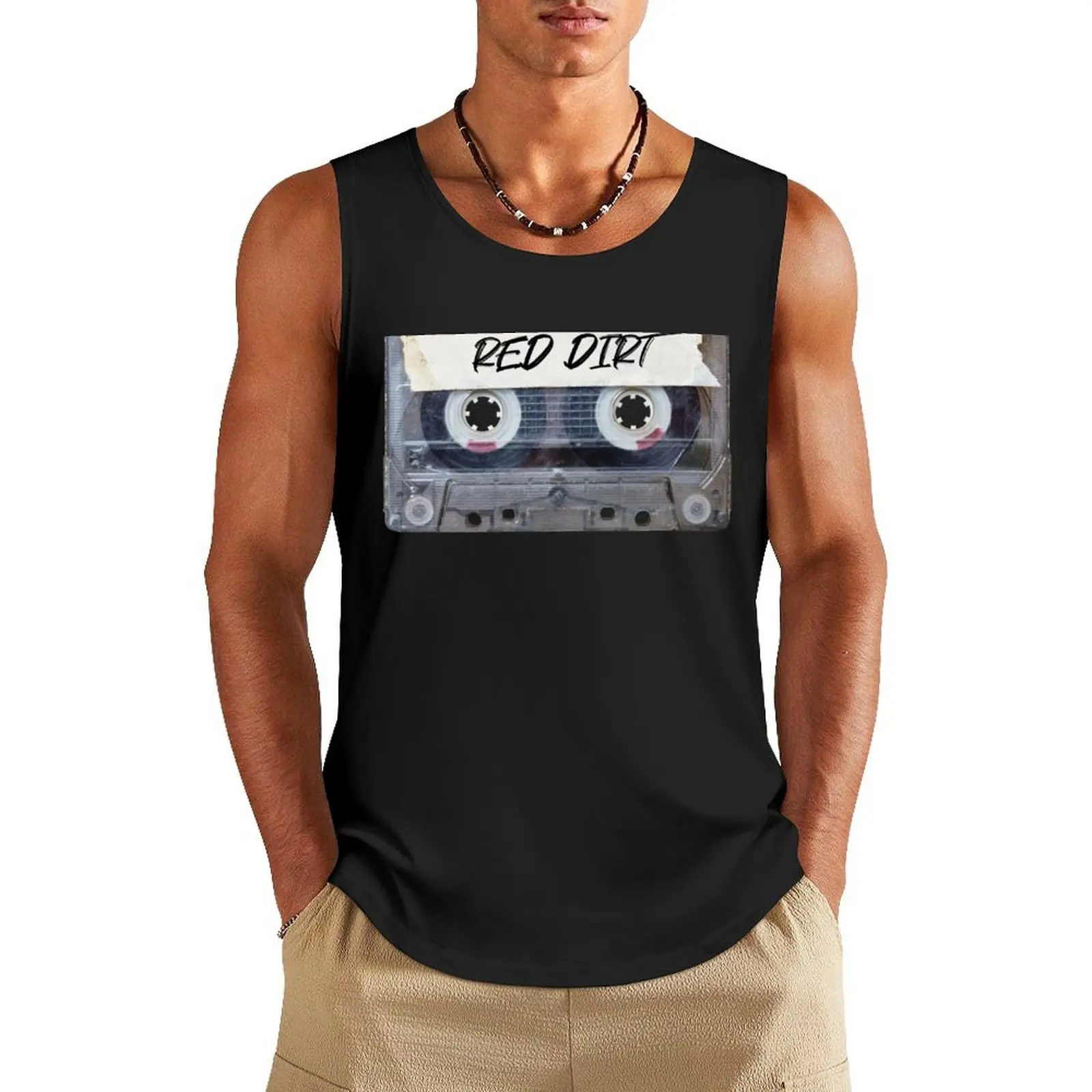 

Recorded Music Genre Cassette Old School Red Dirt Tank Top mens gym clothes Men's cotton t-shirt anime top T-shirt sports