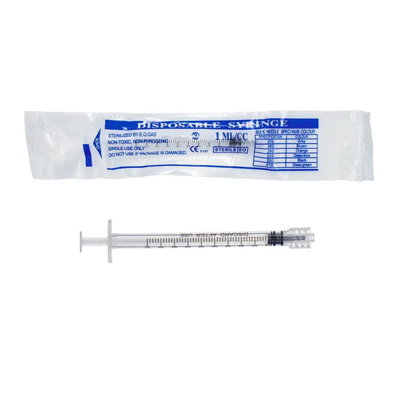 1ml Sterilized Individually Wrapped Luer Lock Syringe Without Needles, Manual Dispenser, 100pcs