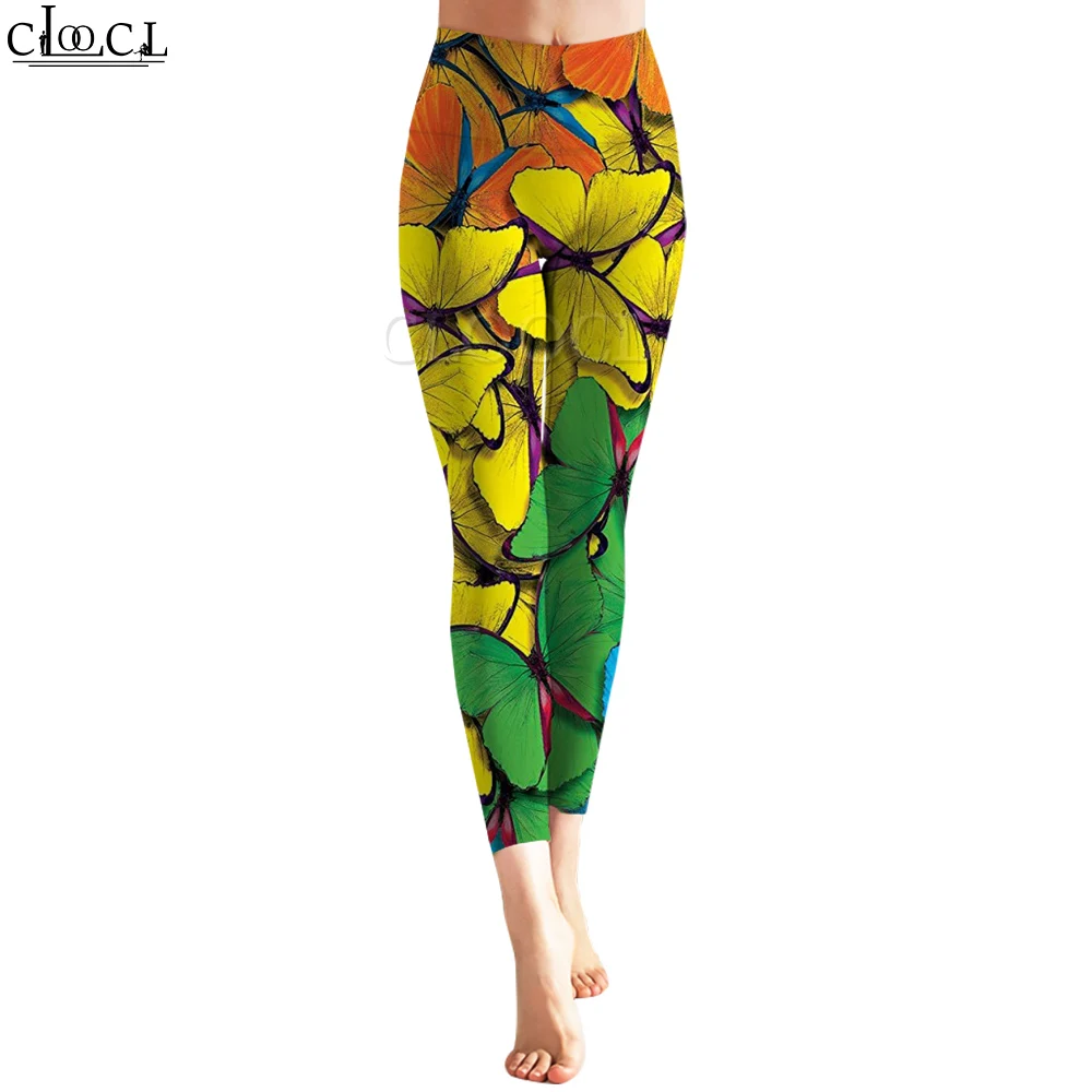 CLOOCL Fashion Casual kobiety Legging piękny motyl drukowane spodnie jogi wysokiej talii Legging trening Push-up spodnie do joggingu