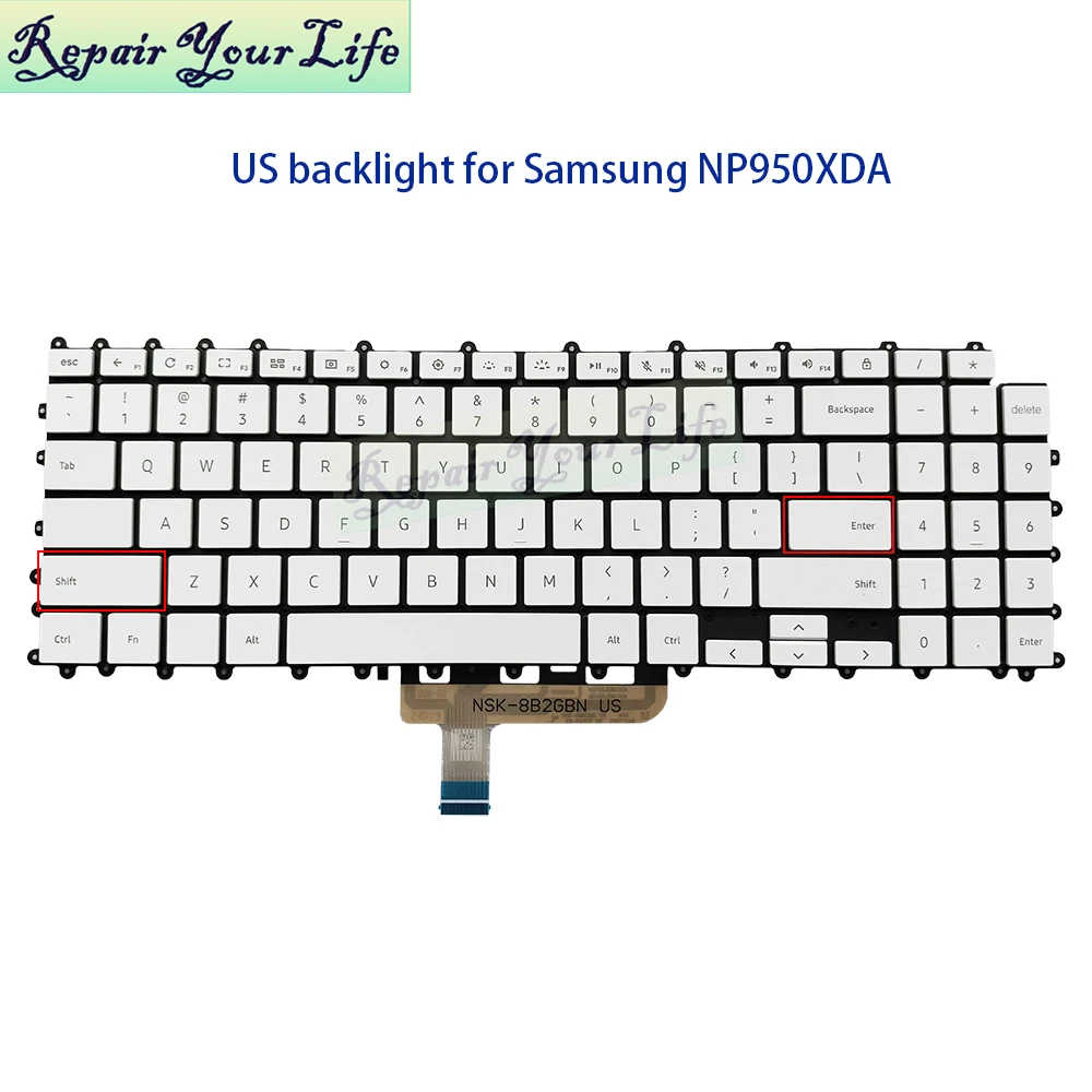 

US Backlit Keyboard for Samsung Galaxy Book Pro NP950 950XDB ‎NP950XDB KB1US KC5US Laptop PC White BA59-04783A USA English New